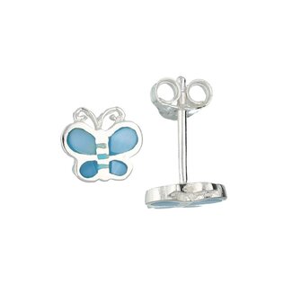 Zilveren kinderoorknopjes - blauwe emaille vlinder Lilly