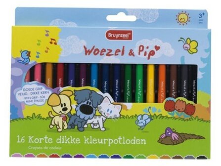 Woezel en Pip 16 korte dikke potloden / Bruynzeel