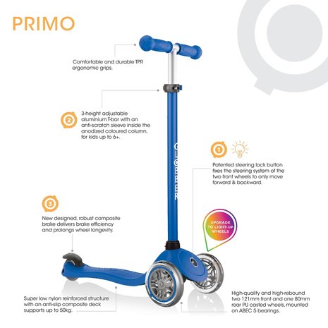 Primo V2 Lights step blue (3-8 jaar) / Globber 2