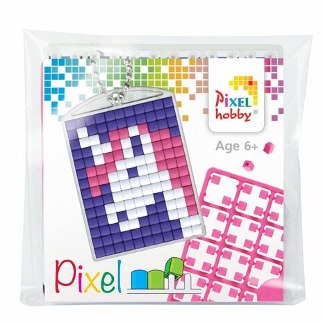 Pixel Medaillon sleutelhanger Eenhoorn met roze manen / Pixelhobby