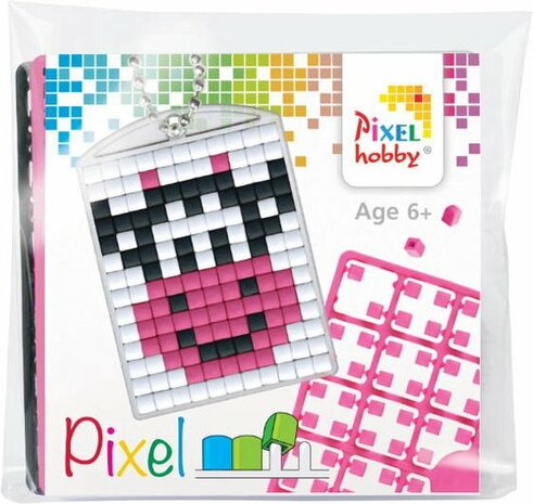Pixel Medaillon sleutelhanger lachende koe / Pixelhobby