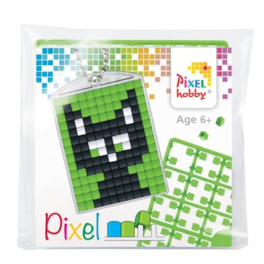 Pixel Medaillon sleutelhanger zwarte Kat / Pixelhobby
